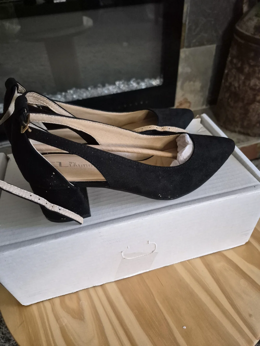 CL by Laundry Black Ankle-Strap Block Heel Pump